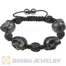 Black Skull Head Inspired String Bracelets with Pave Czech Crystal and Hemitite