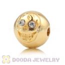 8×9mm 18K Gold plated Sterling Silver Skull Head Ball Bead with Clear Crystal stone
