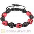Red Skull Head Inspired String Bracelets with Pave Czech Crystal and Hemitite