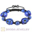 Skull Head Inspired String Bracelets with Pave Blue Czech Crystal and Hemitite