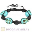 Turquoise Skull Head Inspired String Bracelets with Pave Czech Crystal and Hemitite