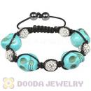 Turquoise Skull Head Inspired String Bracelets with Pave Czech Crystal and Hemitite
