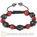 Black Skull Head Inspired String Bracelets with Pave Czech Crystal and Hemitite