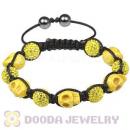 Yellow Skull Head Inspired String Bracelets with Pave Czech Crystal and Hemitite