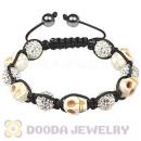 Beige Skull Head Inspired String Bracelets with Pave Czech Crystal and Hemitite