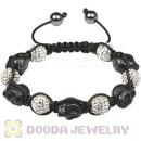 Black Skull Head Inspired String Bracelets with Pave Czech Crystal and Hemitite