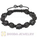 Black Skull Head Inspired String Bracelets with Pave Czech Crystal and Hemitite