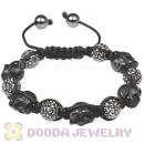 Black Skull Head Inspired String Bracelets with Pave Czech Crystal and Hemitite