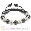 Gun Black Plated Silver Skull Head Beads String Bracelets with Pave Czech Crystal and Hematite