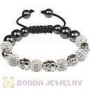 Sterling Silver Skull Head Beads String Bracelets with Pave Czech Crystal and Hematite