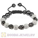Gun Black Plated Silver Skull Head Beads String Bracelets with Pave Czech Crystal and Hematite