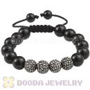 Black Agate Macrame Bracelet With Pave Crystal Bead