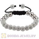 8mm Sterling Silver Skull Bead Macrame Bracelet With Pave Crystal Bead
