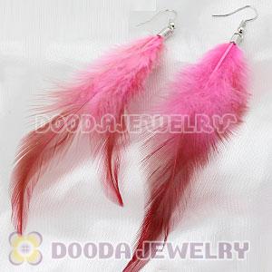 Pink Handmade Rooster Feather Earrings With Alloy Fishhook Wholesale