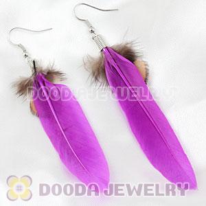 Cheap Purple And Grizzly Feather Earrings With Alloy Fishhook Wholesale