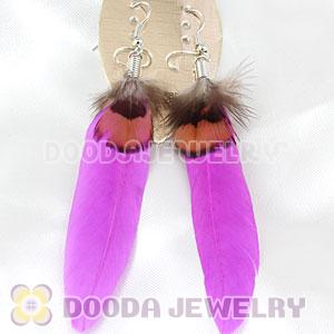 Cheap Purple And Grizzly Feather Earrings With Alloy Fishhook Wholesale