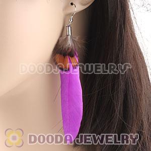 Cheap Purple And Grizzly Feather Earrings With Alloy Fishhook Wholesale