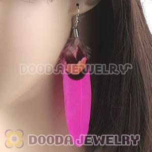 Cheap Pink And Grizzly Feather Earrings With Alloy Fishhook Wholesale