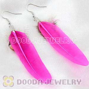 Cheap Pink And Grizzly Feather Earrings With Alloy Fishhook Wholesale