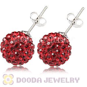 10mm Sterling Silver Red Czech Crystal Stud Earrings Wholesale