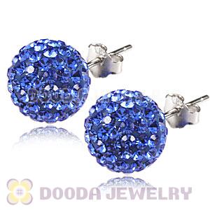 10mm Sterling Silver Blue Czech Crystal Ball Stud Earrings Wholesale