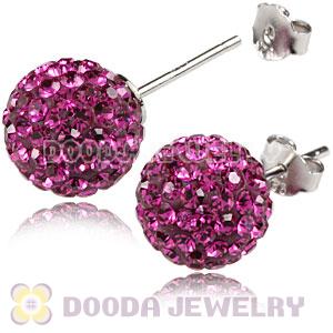 10mm Sterling Silver Fushia Czech Crystal Stud Earrings Wholesale