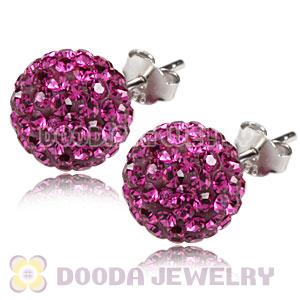 10mm Sterling Silver Fushia Czech Crystal Stud Earrings Wholesale