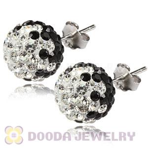 10mm Sterling Silver White-Black Czech Crystal Stud Earrings Wholesale