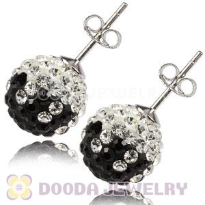 10mm Sterling Silver Black-White Czech Crystal Stud Earrings Wholesale