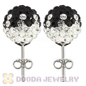 10mm Sterling Silver Black-White Czech Crystal Stud Earrings Wholesale
