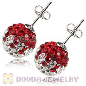 10mm Sterling Silver White-Red Czech Crystal Ball Stud Earrings Wholesale