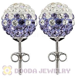10mm Sterling Silver White-Purple Czech Crystal Stud Earrings Wholesale