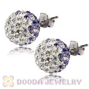 10mm Sterling Silver White-Purple Czech Crystal Stud Earrings Wholesale