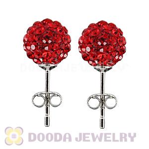 8mm Sterling Silver Red Czech Crystal Ball Stud Earrings Wholesale