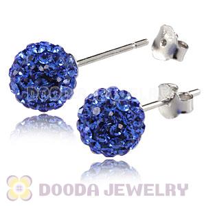8mm Sterling Silver Blue Czech Crystal Ball Stud Earrings Wholesale