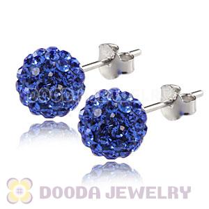 8mm Sterling Silver Blue Czech Crystal Ball Stud Earrings Wholesale