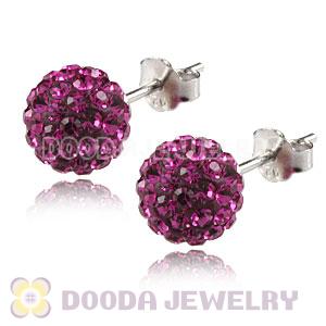 8mm Sterling Silver Fushia Czech Crystal Ball Stud Earrings Wholesale