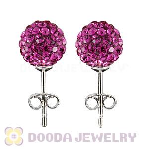 8mm Sterling Silver Fushia Czech Crystal Ball Stud Earrings Wholesale