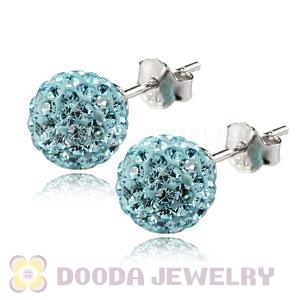 8mm Sterling Silver Cyan Czech Crystal Ball Stud Earrings Wholesale
