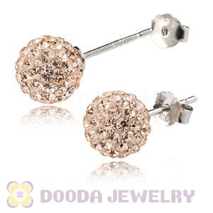 8mm Sterling Silver Pink Czech Crystal Ball Stud Earrings Wholesale