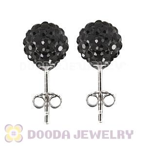 8mm Sterling Silver Black  Czech Crystal Ball Stud Earrings Wholesale