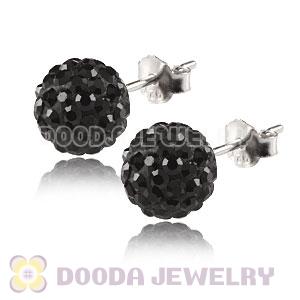 8mm Sterling Silver Black Czech Crystal Ball Stud Earrings Wholesale
