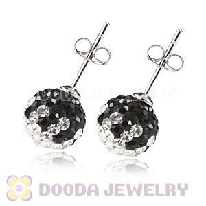 8mm Sterling Silver White-Black Czech Crystal Ball Stud Earrings Wholesale