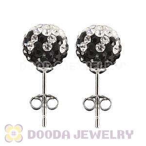 8mm Sterling Silver White-Black Czech Crystal Ball Stud Earrings Wholesale