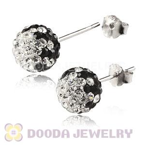 8mm Sterling Silver White-Black Czech Crystal Ball Stud Earrings Wholesale