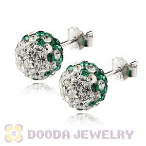 8mm Sterling Silver White-Green Czech Crystal Ball Stud Earrings Wholesale
