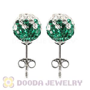8mm Sterling Silver White-Green Czech Crystal Ball Stud Earrings Wholesale