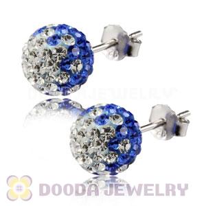 8mm Sterling Silver White-Blue Czech Crystal Ball Stud Earrings Wholesale