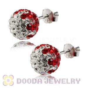 8mm Sterling Silver White-Red Czech Crystal Ball Stud Earrings Wholesale
