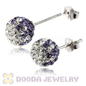 8mm Sterling Silver White-Purple Czech Crystal Ball Stud Earrings Wholesale